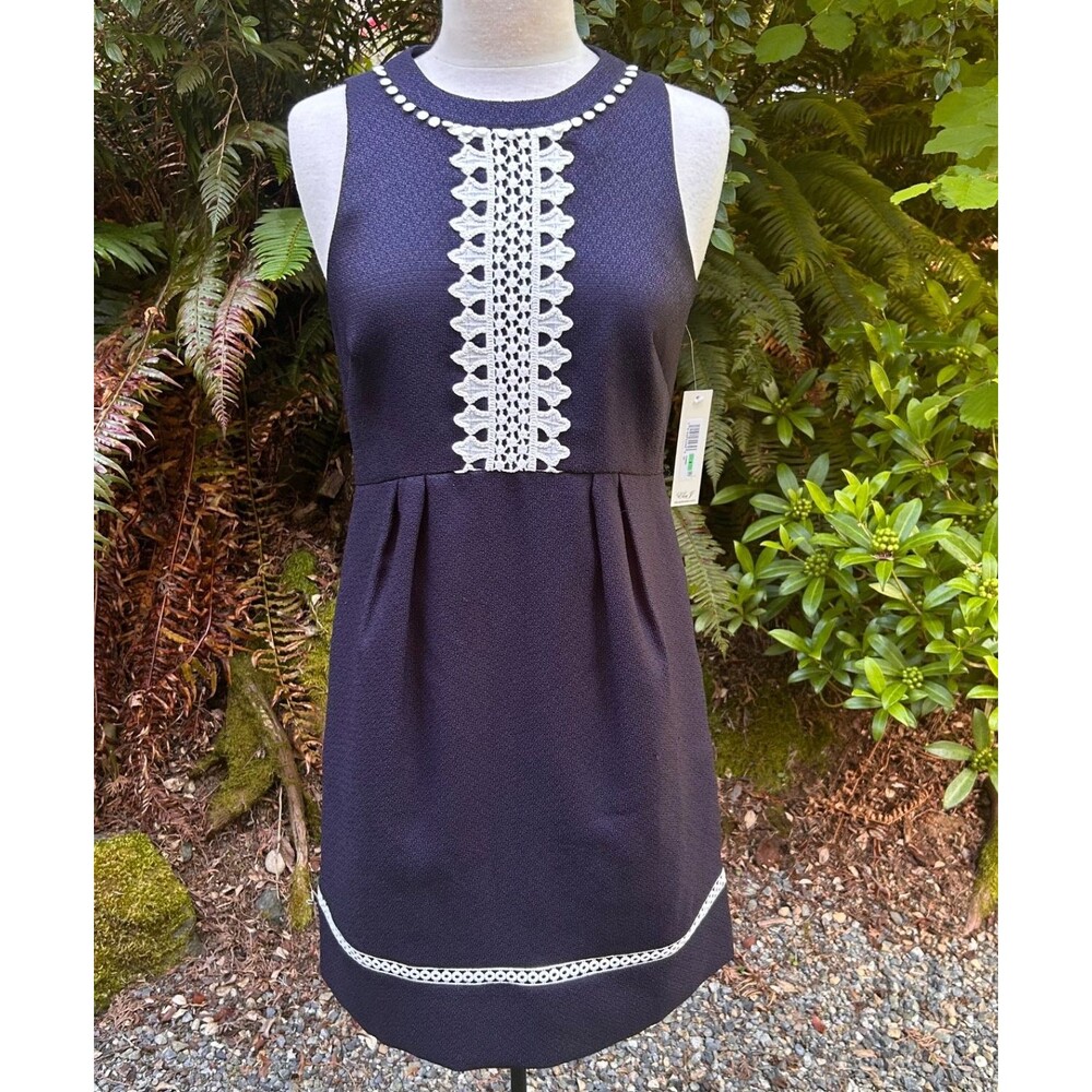 Eliza J Dress Womens 8 Blue solid sleeveless Fit Flare Pockets NWT